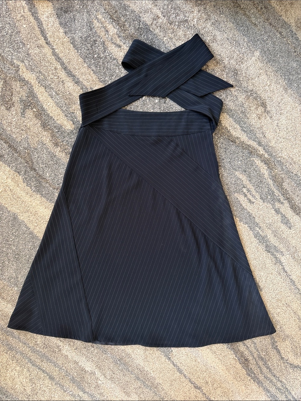 Zara Black Pinstripe Midi Skirt with Wrap Waistband